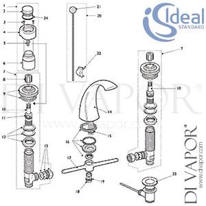 Ideal Standard Tratto Bidet Mixer Rim Mounted with Pop-Up Waste Tap Spare Parts - IDL DV 301